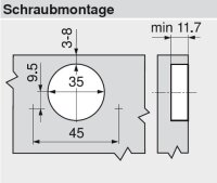 70T7550.TL CLIP top 0-Einsprungscharnier 155°, Eckanschlag, ohne Feder, zum Anschrauben