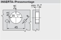70T7590.TL CLIP top 0-Einsprungscharnier 155°, Eckanschlag, ohne Feder, Topf: Inserta