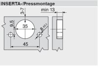72T3590.TL CLIP top Spezialscharnier 110°, gerade, ohne Feder, Topf: Inserta