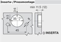 74T1790BTL CLIP top Standardscharnier 107°, hochgekröpft, ohne Feder, Topf: INSERTA