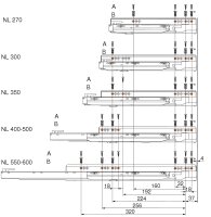 750.6001S LEGRABOX Korpusschiene mit BLUMOTION S, Vollauszug, 40 kg, NL=600 mm li/re