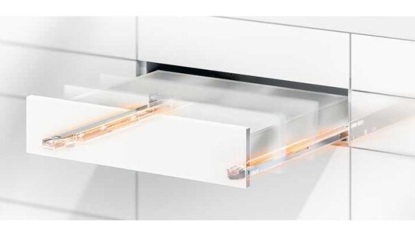 753.6001T LEGRABOX Korpusschiene mit TIP-ON, Vollauszug, 70 kg, NL=600 mm, mit Kupplung, li/re